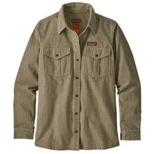 Patagonia Womens Hickory Stripe Sediment Farrier's Shirt Organic Cotton Hemp XS